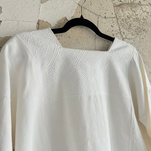 Sleepy Jones Tunic Blouse White Textured Cotton Square Neck Boho Coastal Classic - Picture 2 of 10